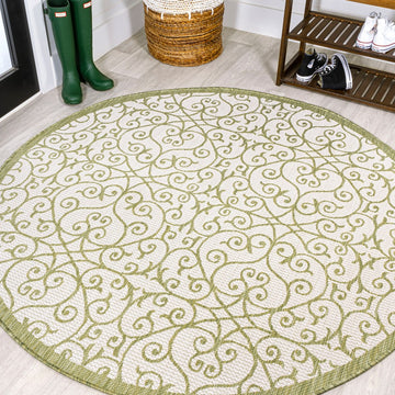 Madrid Vintage Filigree Textured Weave Indoor/outdoor Round Rug